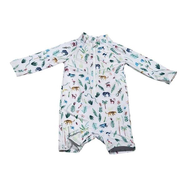 Janie and Jack Long Sleeve Safari Print One Piece Rashguard Swimsuit Size 6-12M - Picture 2 of 6